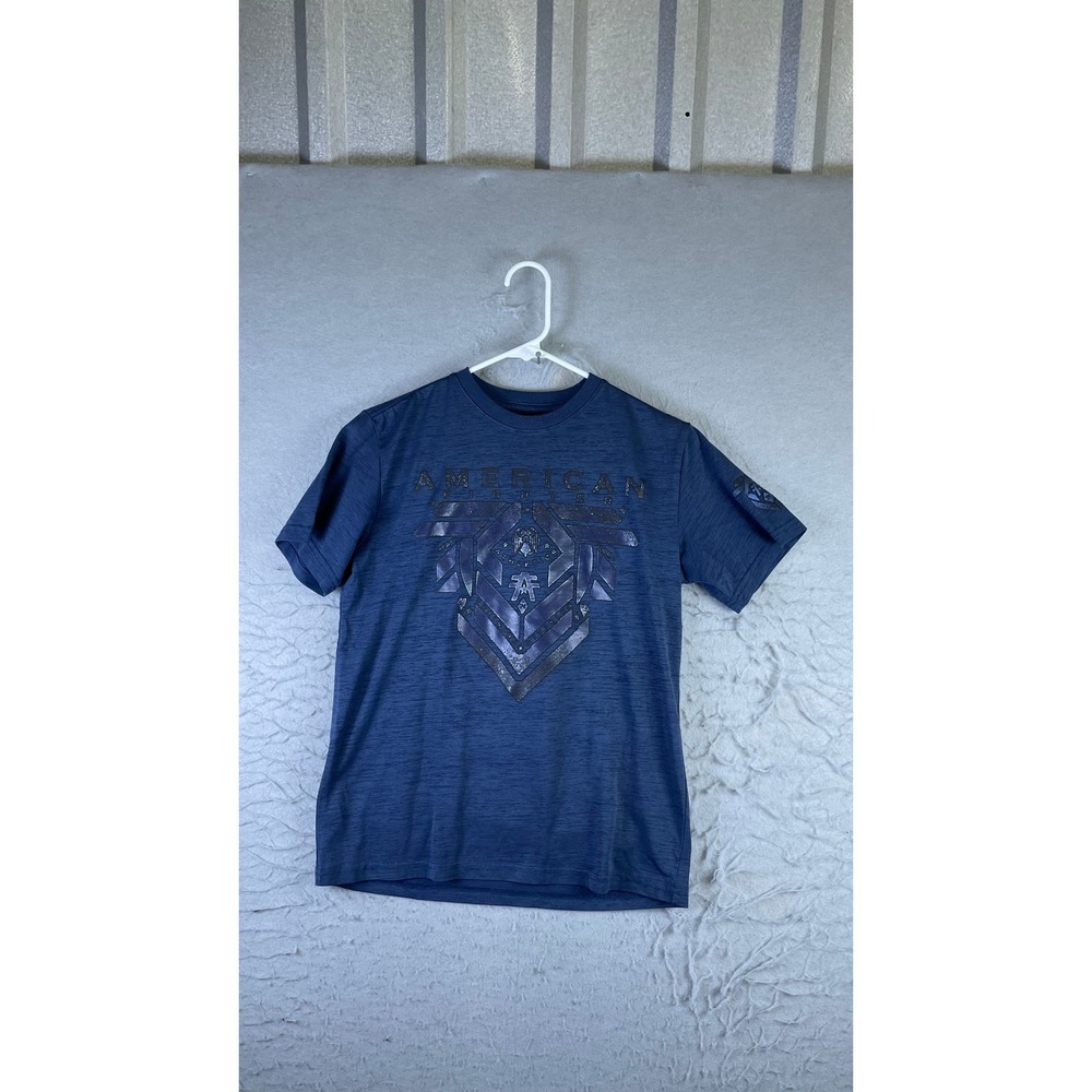 American Fighter T-Shirt Youth Large Blue Excellent Graphic Short Sleeve Buckle
